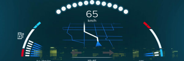 Image of electric car speedometer data processing over city. Global electric car travel, business, finances, computing and data processing concept digitally generated image.